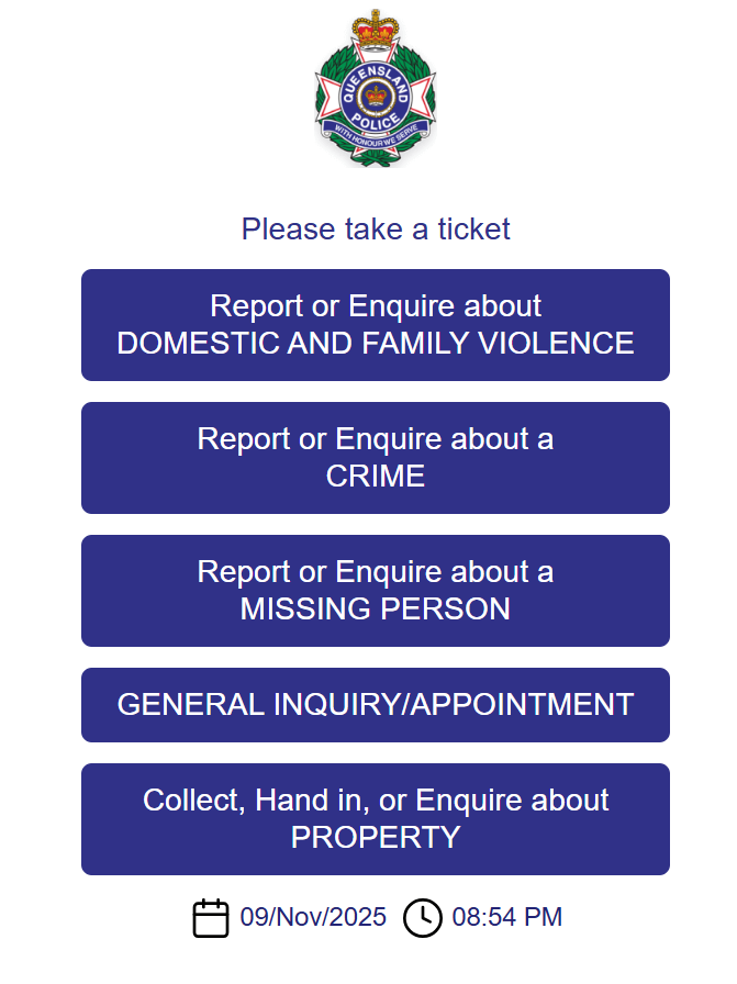 Queensland Police QRight service-selection interface example